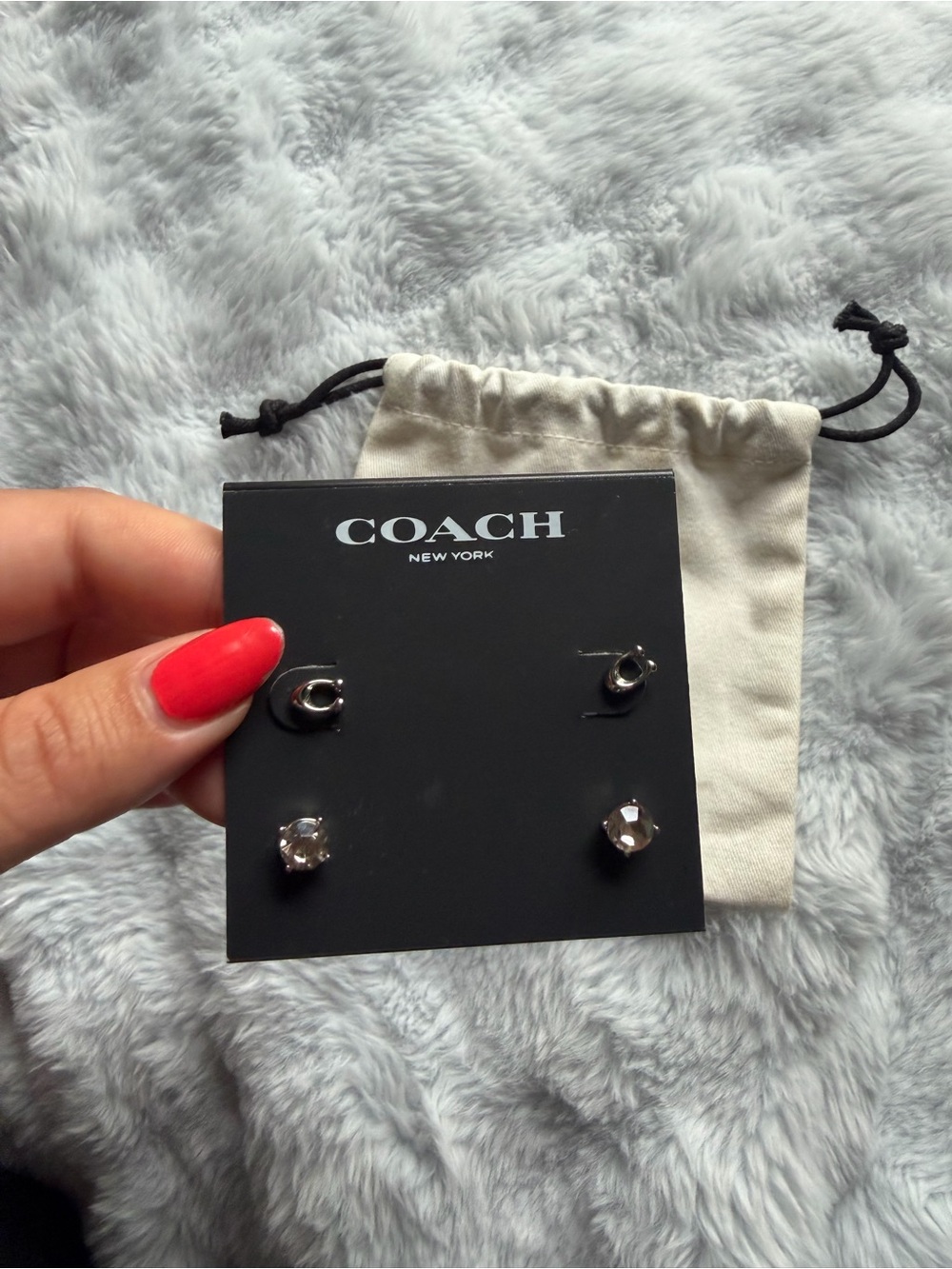 Coach Silver Stud Earring Set with Drawstring Pouch - Picture 3 of 4